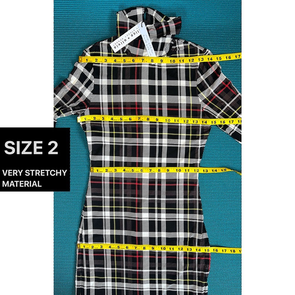 Alice + Olivia Delora Plaid Fitted Black White Multi Mini Dress - Picture 11 of 17